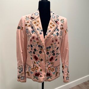 Pink Floral Embroidered Blazer Jacket